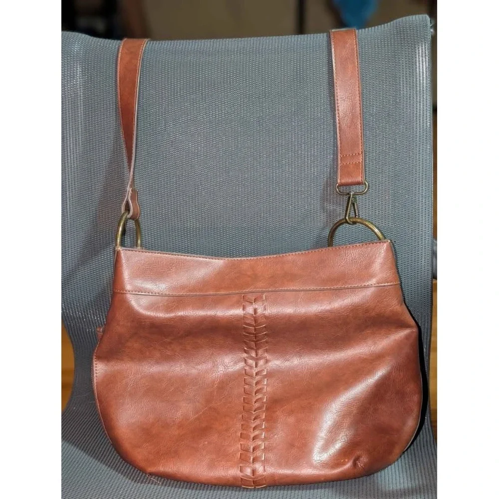 Time‎ and Tru Piper Hobo Bag Brown Faux Leather Shoulder Purse